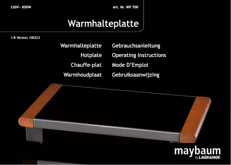 Page 1 de la notice Manuel utilisateur Maybaum Hotplate WP 700