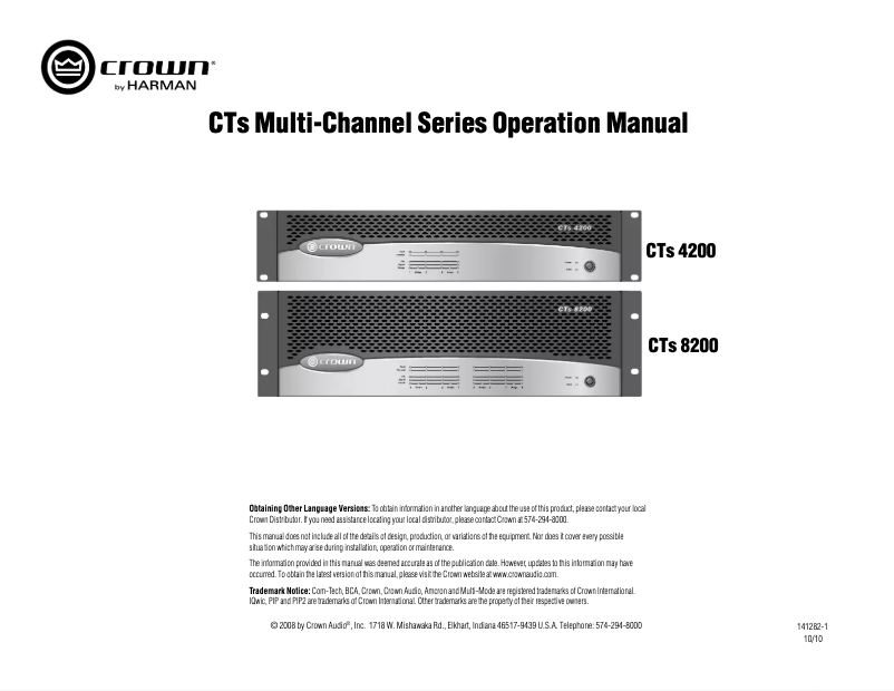 Page 1 de la notice Manuel utilisateur Crown CTs 8200