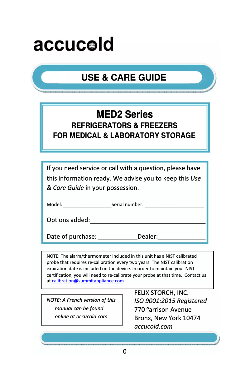 Page 1 de la notice Guide d'installation Summit Accucold FF28LWHMED2