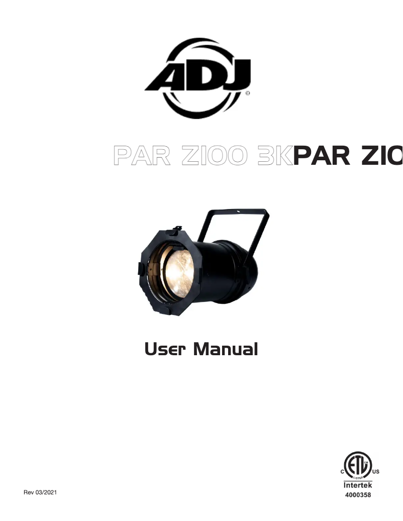 Page 1 de la notice Manuel utilisateur Adj PAR Z100 3K