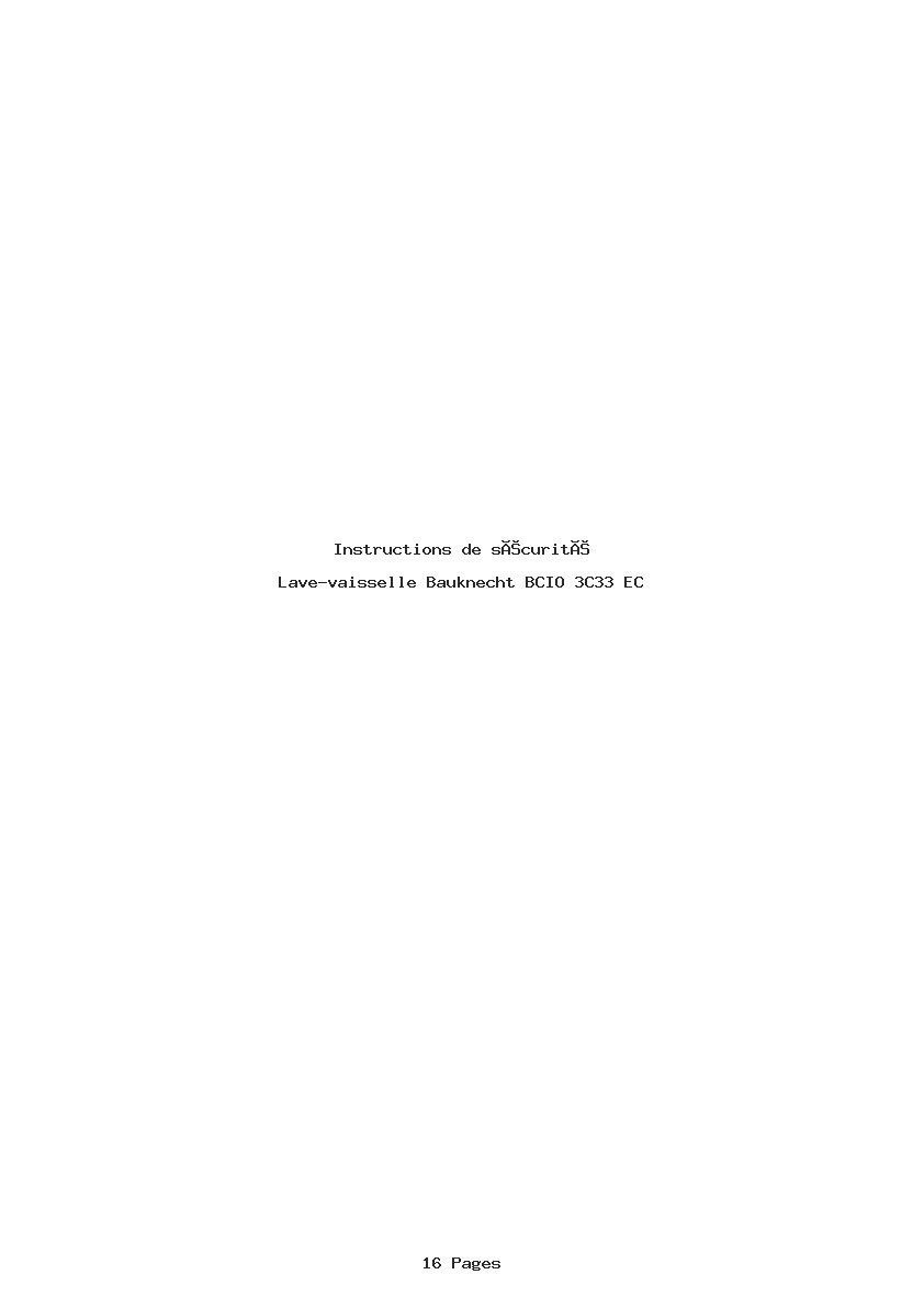 Page 1 de la notice Instructions de sécurité Bauknecht BCIO 3C33 EC