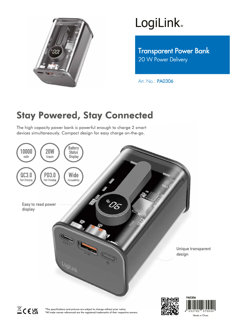 Page 1 de la notice Manuel utilisateur LogiLink PA0306