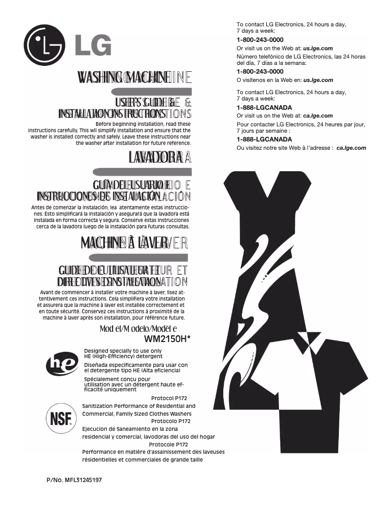 Page 1 de la notice Manuel utilisateur LG WM2150HT