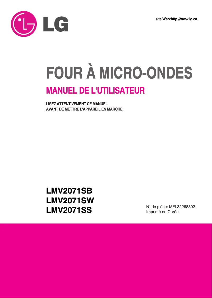 Page 1 de la notice Manuel utilisateur LG MV-2045AQSL