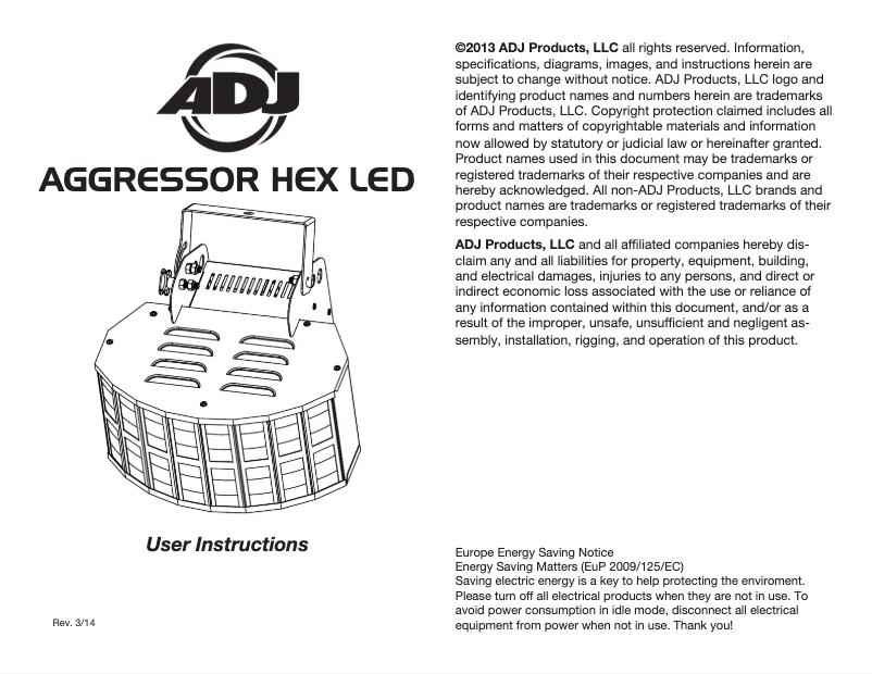 Page 1 de la notice Manuel utilisateur Adj Aggressor HEX LED