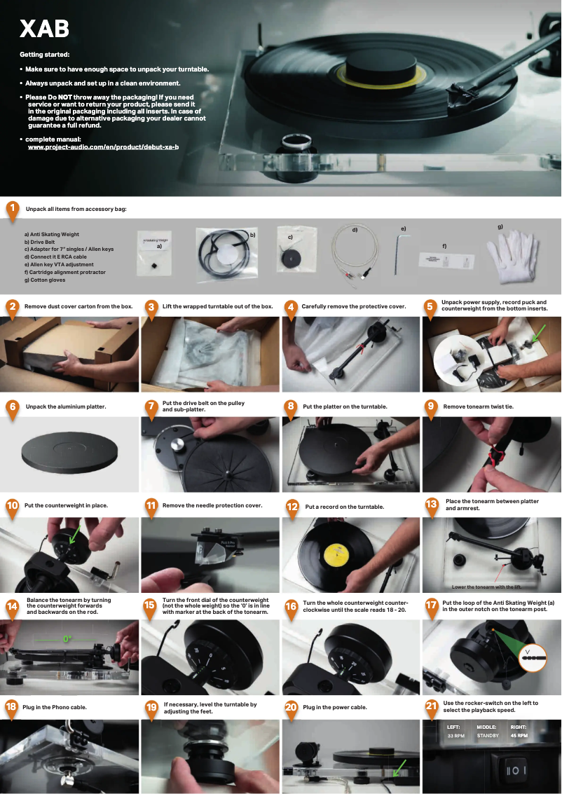 Page 1 de la notice Guide d'installation Pro-Ject XA B