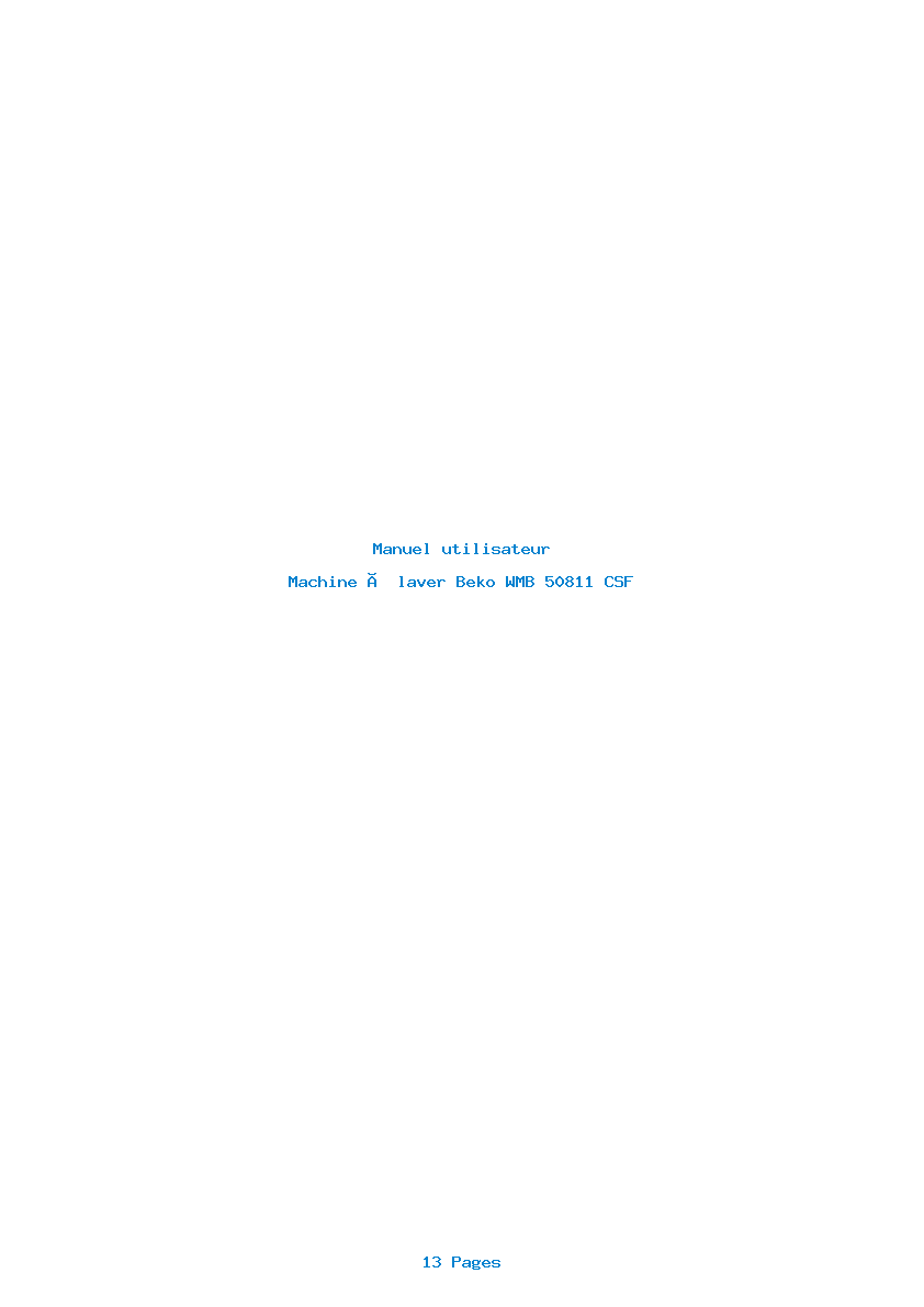 Page 1 de la notice Manuel utilisateur Beko WMB 50811 CSF