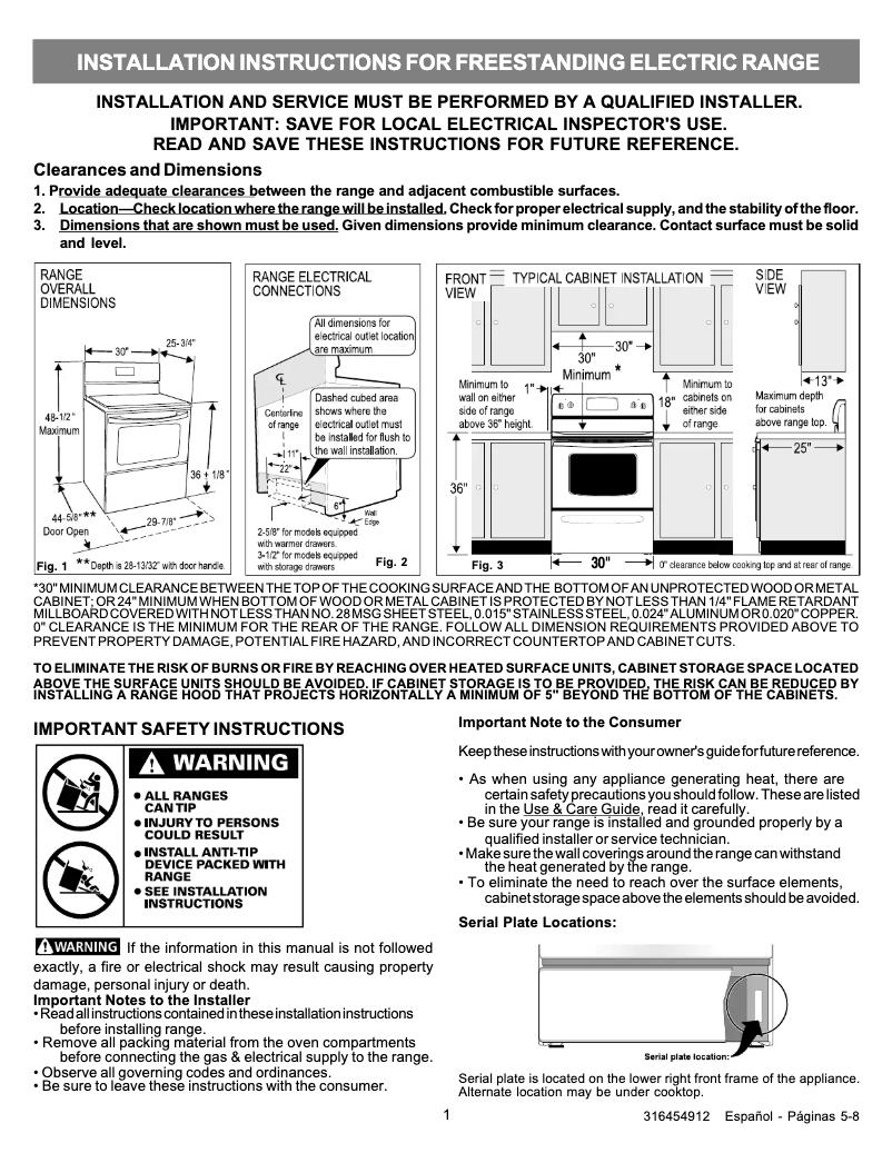 Page 1 de la notice Guide d'installation Frigidaire FEFL79JB