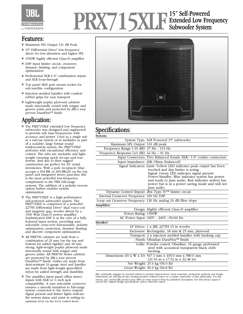 Imagen de la primera página del manual del dispositivo PRX715XLF