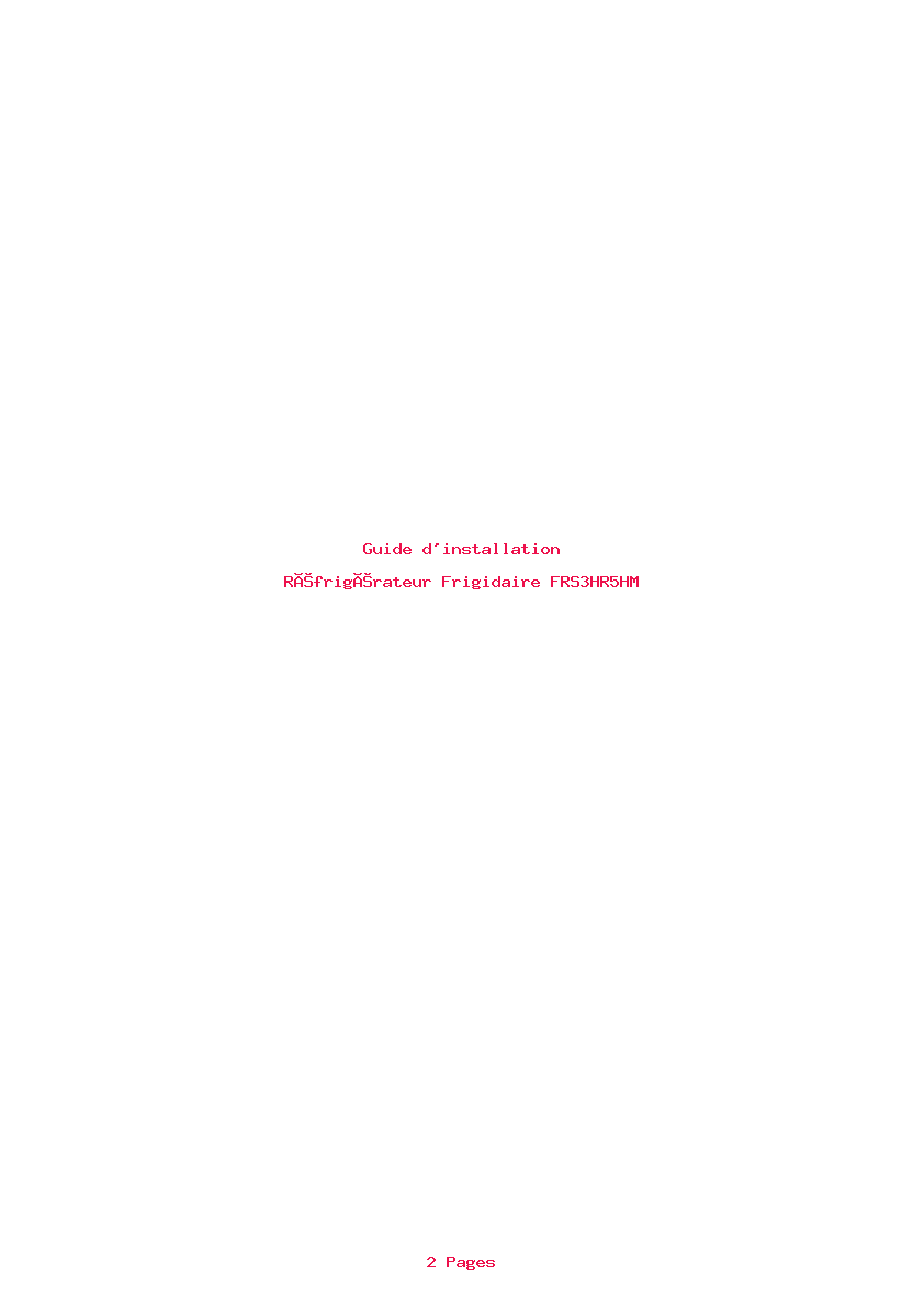 Page 1 de la notice Guide d'installation Frigidaire FRS3HR5HM