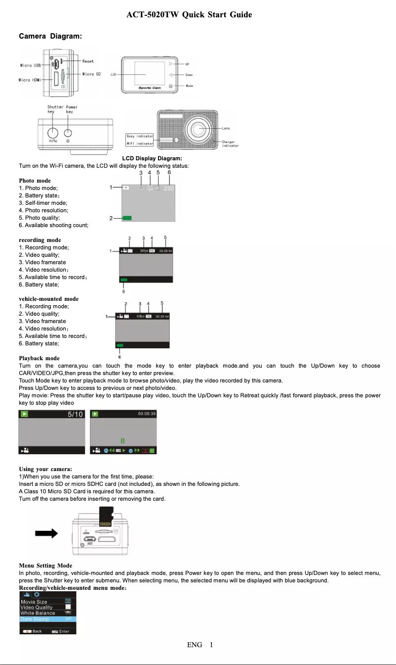 Page 1 de la notice Manuel utilisateur Denver ACT-5020TW