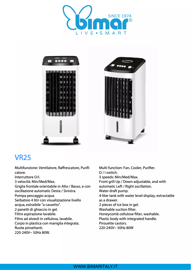 Page 1 de la notice Fiche technique Bimar VR25