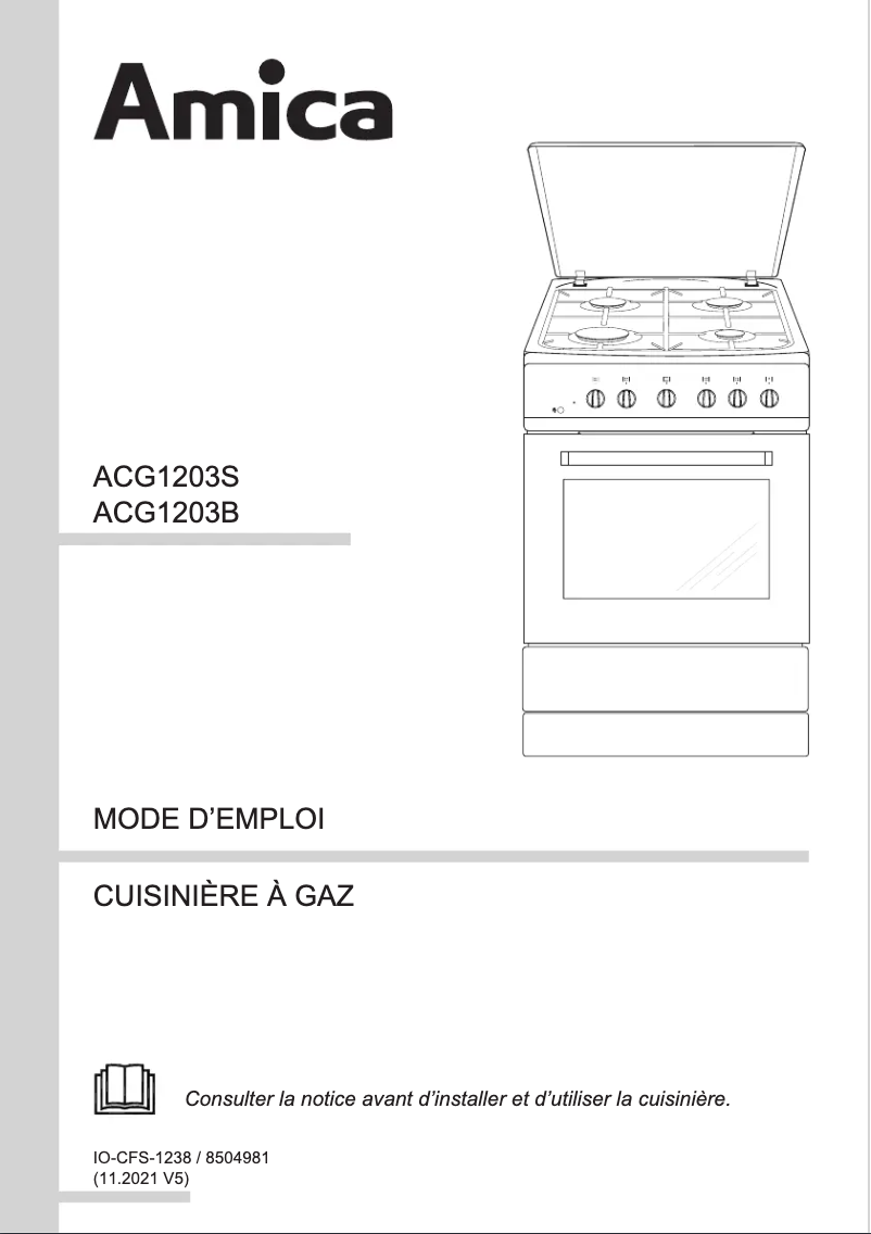 Page 1 de la notice Manuel utilisateur Amica ACG1203S