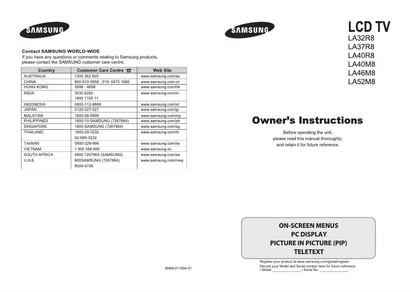 Página 1 del manual Manual de usuario Samsung LA46M8