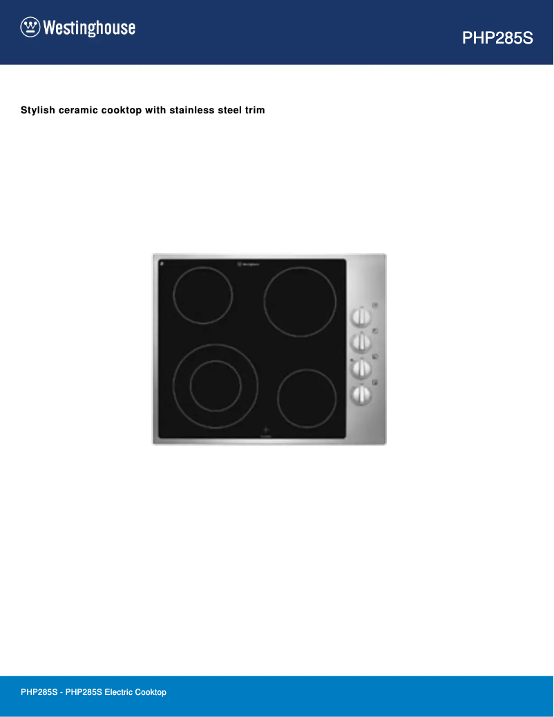 Page 1 de la notice Fiche technique Westinghouse PHP285S