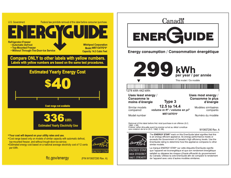 Page 1 de la notice Label énergétique Whirlpool WRT134TFDB