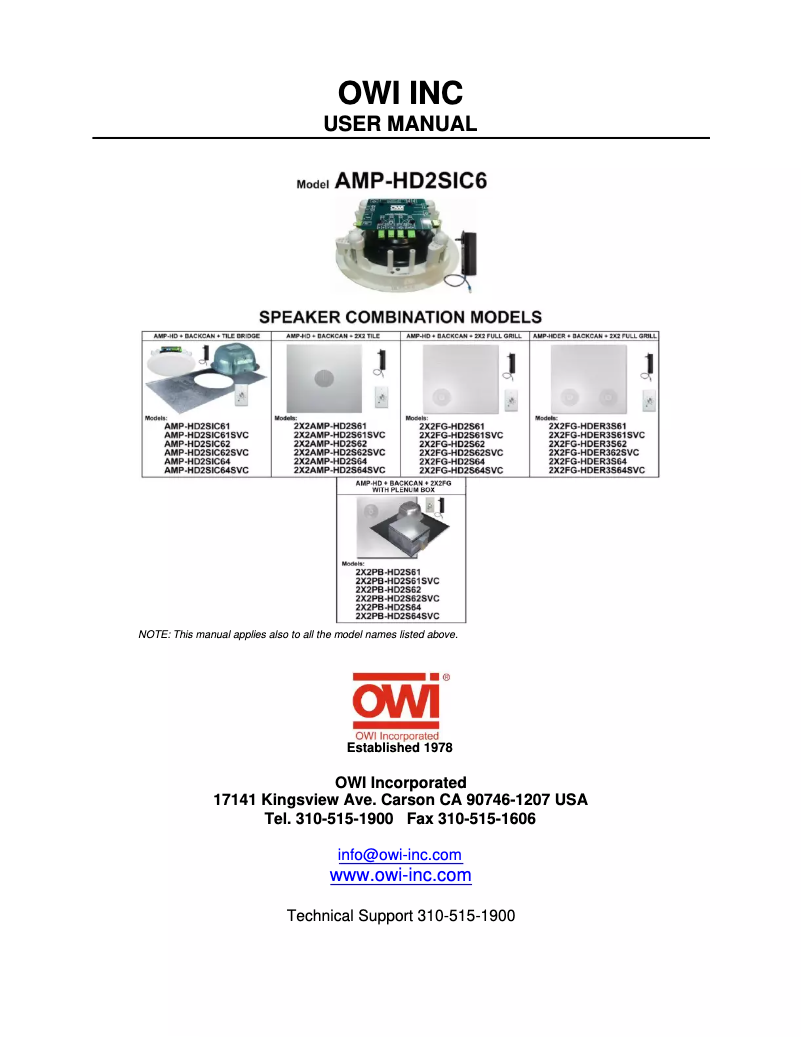 Page 1 of the manual User Manual OWI AMP-HD2SIC62