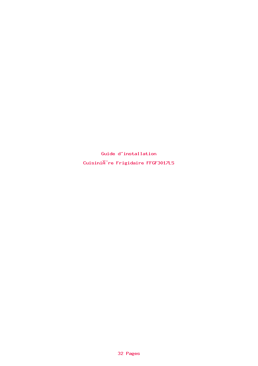 Page 1 de la notice Guide d'installation Frigidaire FFGF3017LS