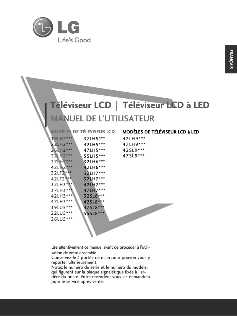 Page 1 de la notice Manuel utilisateur LG 47LH35FR