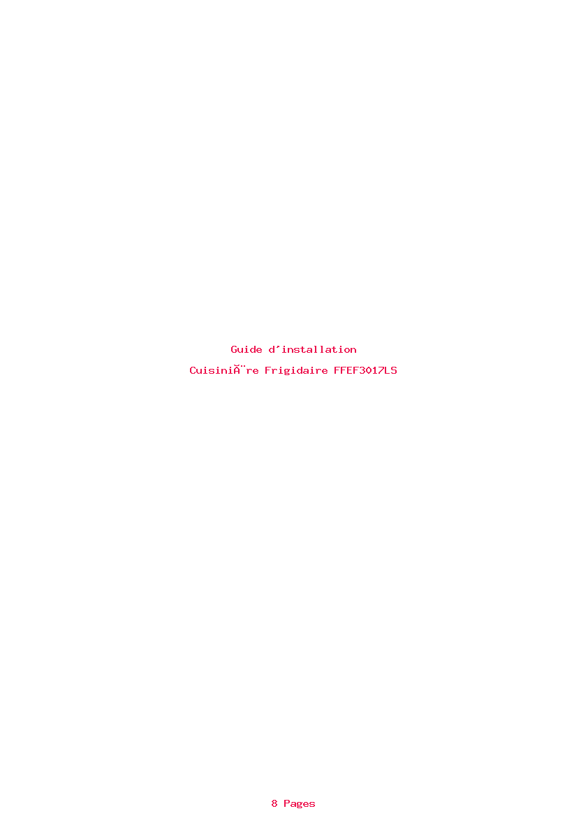 Page 1 de la notice Guide d'installation Frigidaire FFEF3017LS