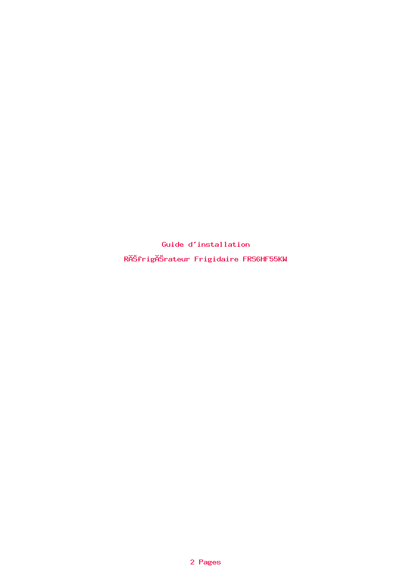 Page 1 de la notice Guide d'installation Frigidaire FRS6HF55KW