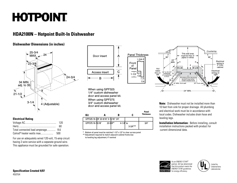 Página 1 del manual Ficha técnica Hotpoint HDA2100NBB