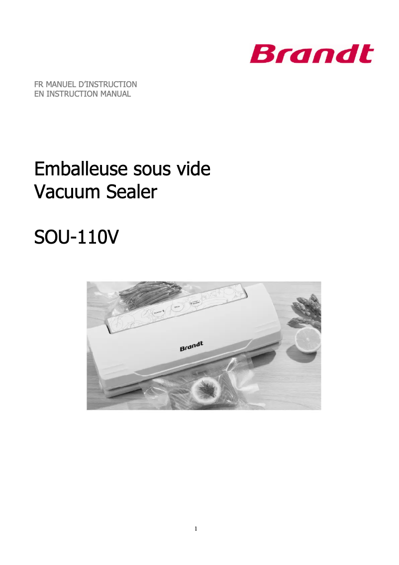 Page 1 de la notice Manuel utilisateur Brandt SOU-110V