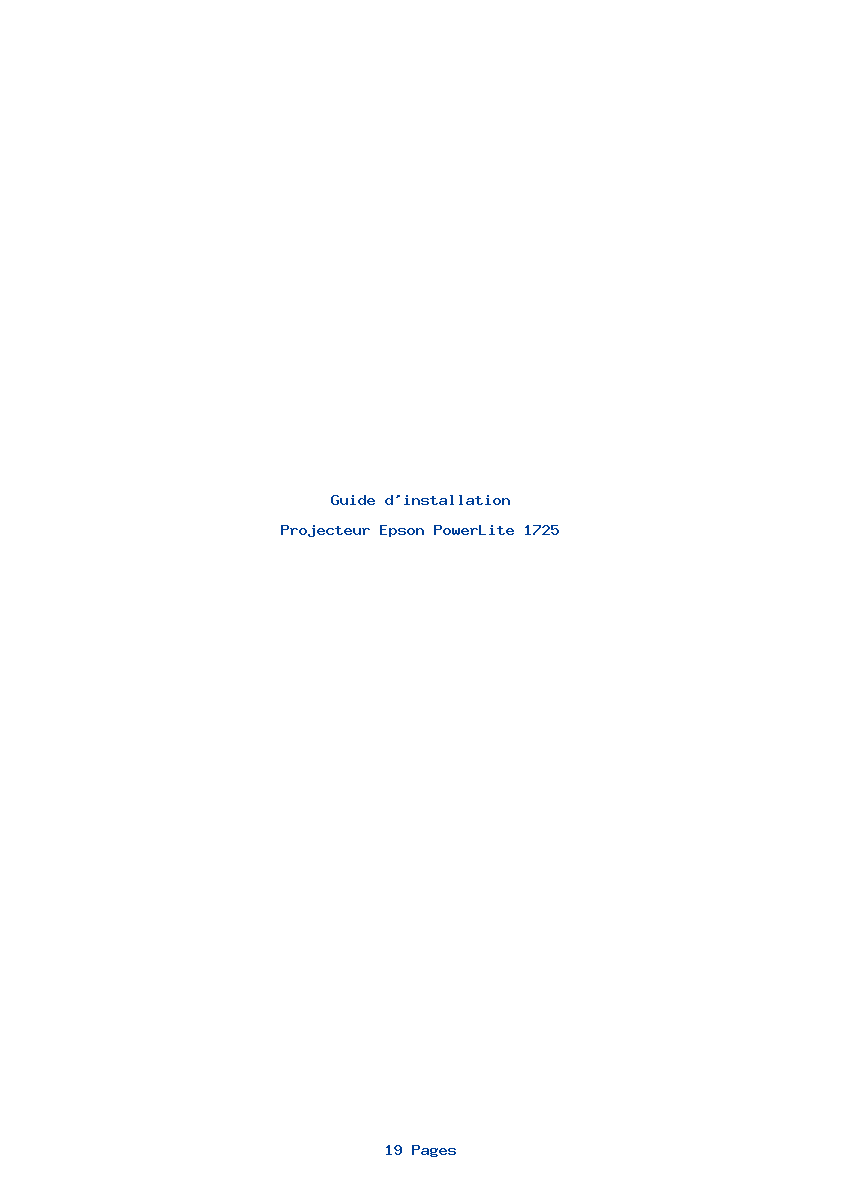 Page 1 de la notice Guide d'installation Epson PowerLite 1725