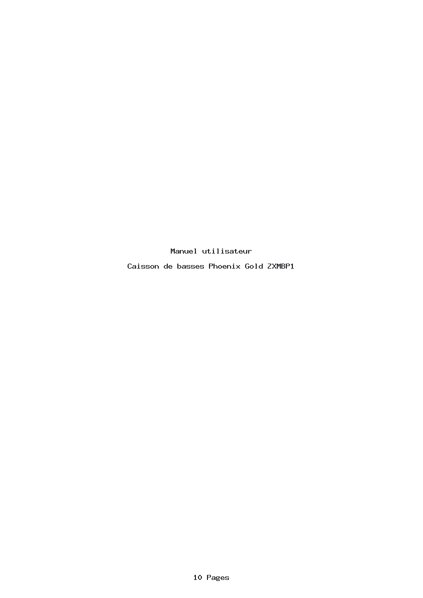 Page 1 de la notice Manuel utilisateur Phoenix Gold ZXMBP1