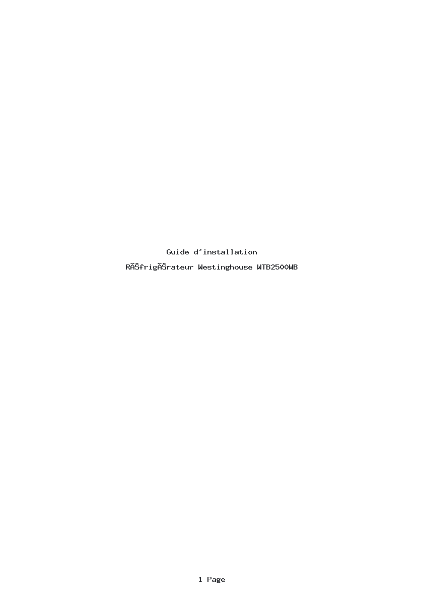 Page 1 de la notice Guide d'installation Westinghouse WTB2500WB