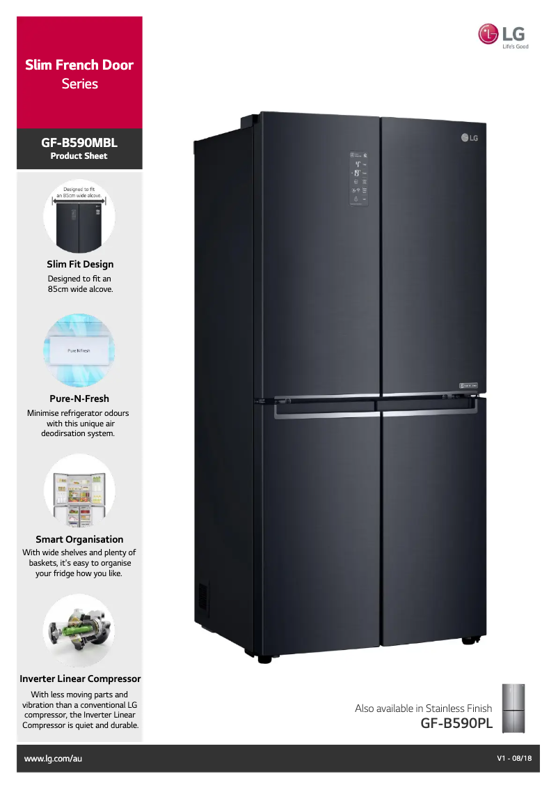 Page 1 de la notice Fiche technique LG GF-B590MBL