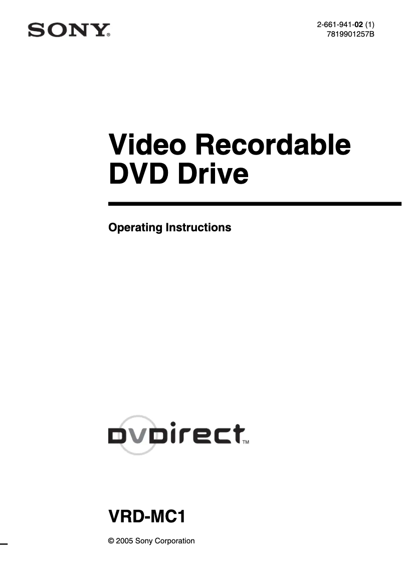 Page 1 de la notice Manuel utilisateur Sony VRD-MC1