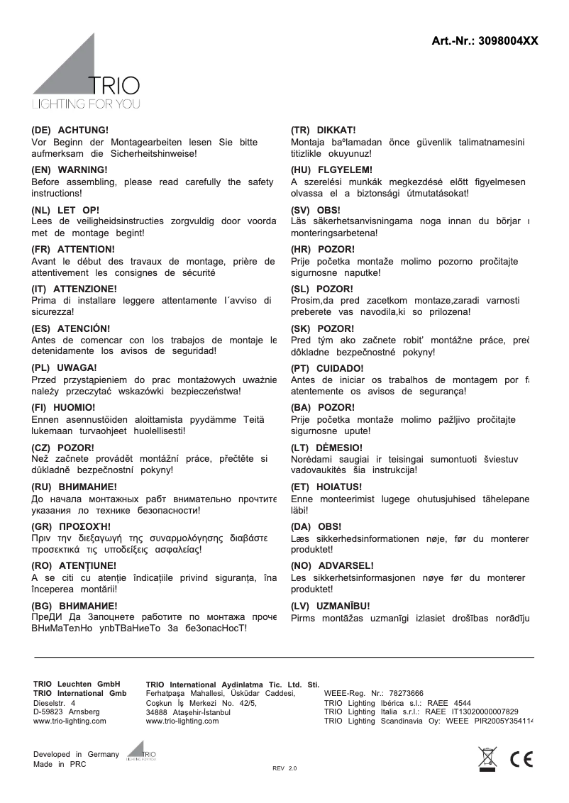 Page 1 de la notice Manuel utilisateur Trio Lighting Baron 309800432