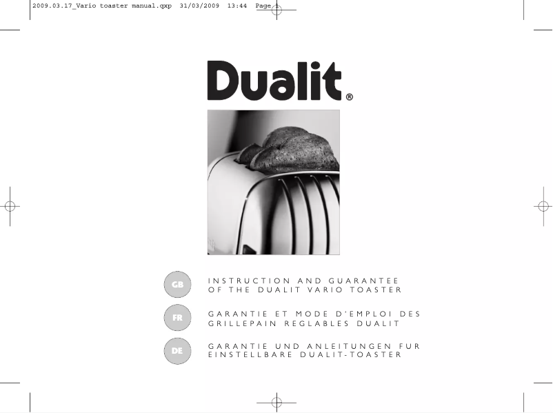 Page 1 de la notice Manuel utilisateur Dualit Combi 2+1