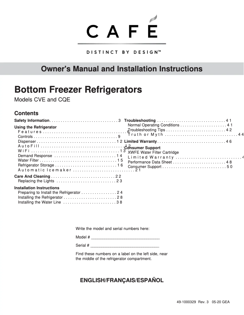 Página 1 del manual Manual de uso y mantenimiento GE CVE28DP3ND1
