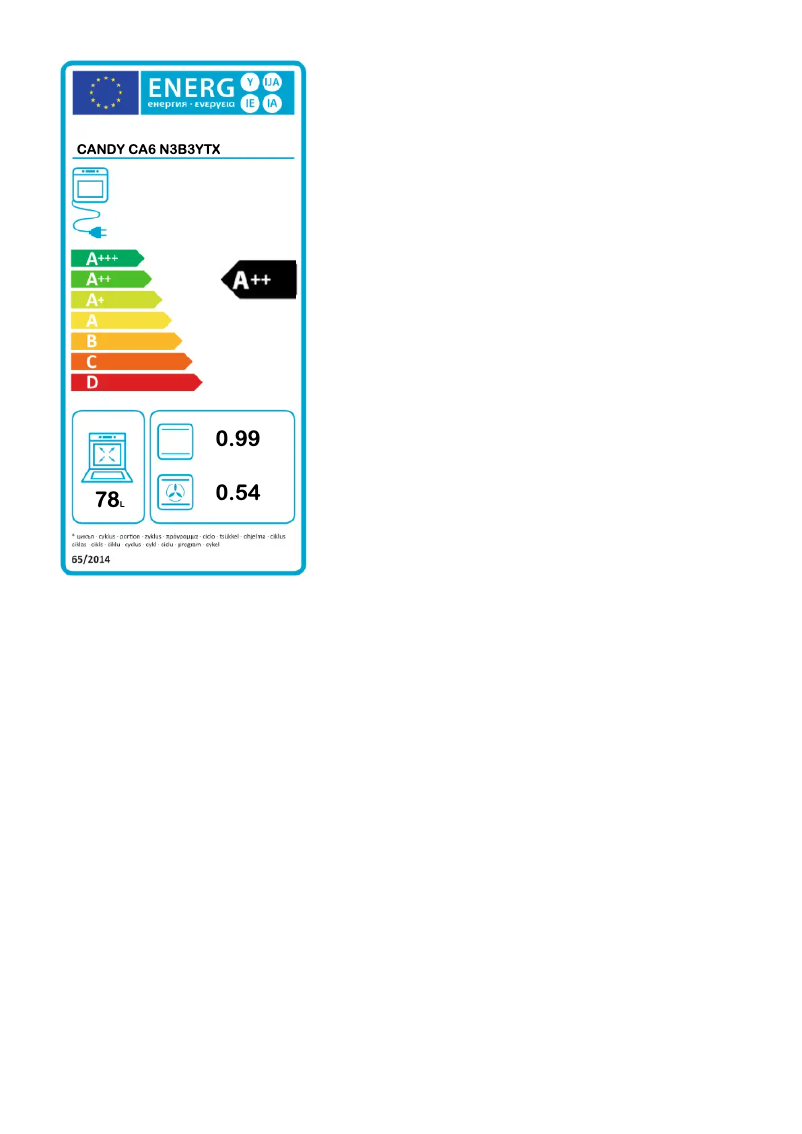 Page 1 of the manual Energy Label Candy CA6 N3B3YTX