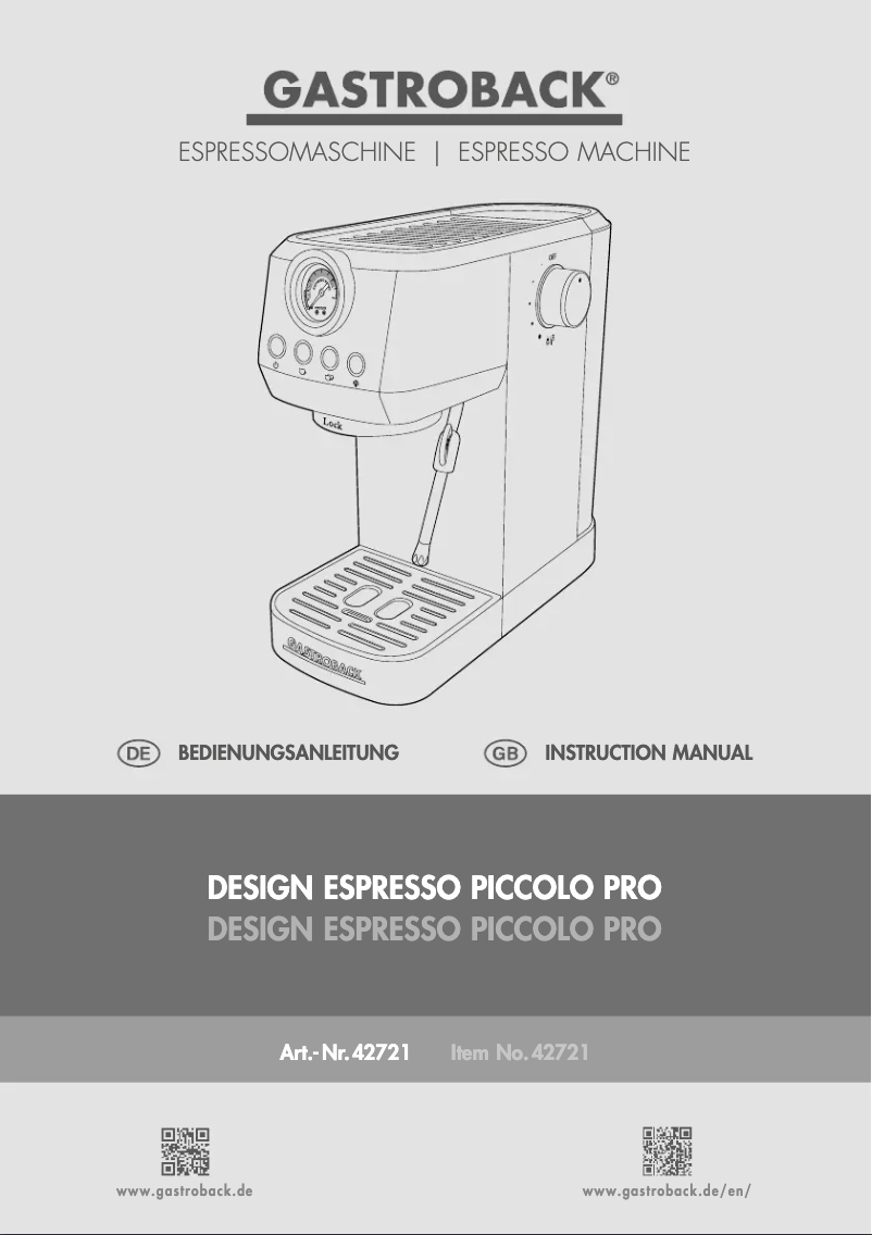 Page 1 of the manual User Manual Gastroback Piccolo Pro 42721