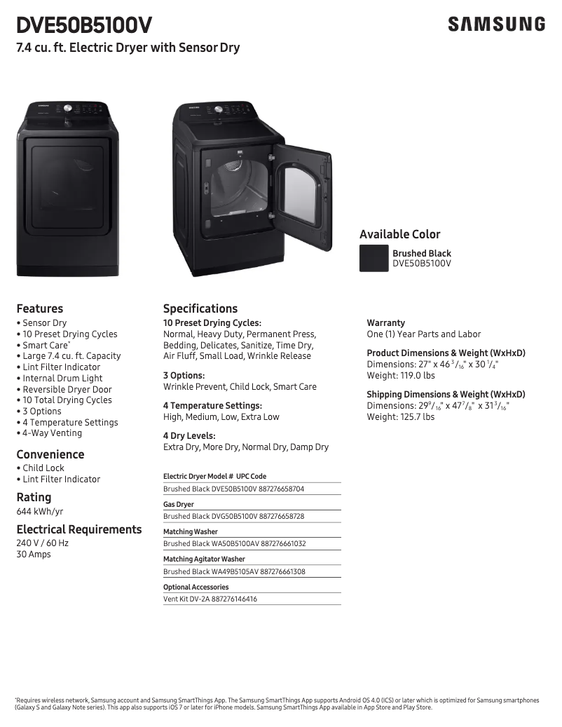 Página 1 del manual Ficha técnica Samsung DVE50B5100V