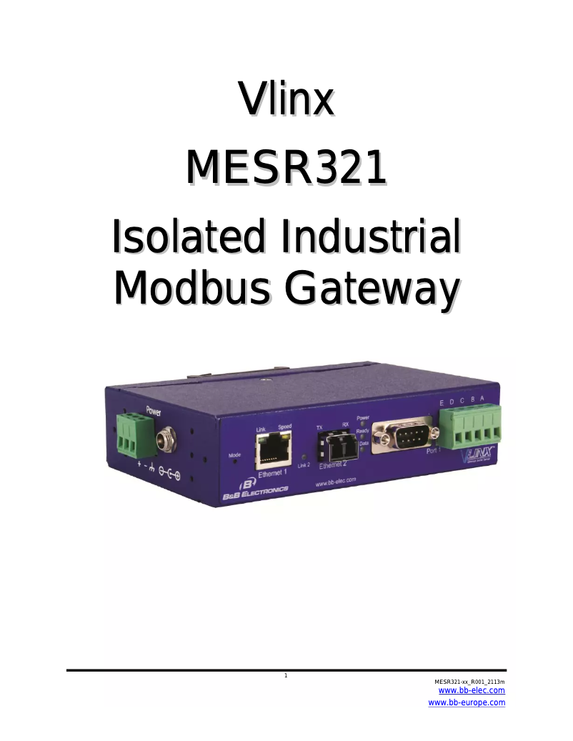 Page 1 de la notice Manuel utilisateur B&B Electronics MESR321-ML