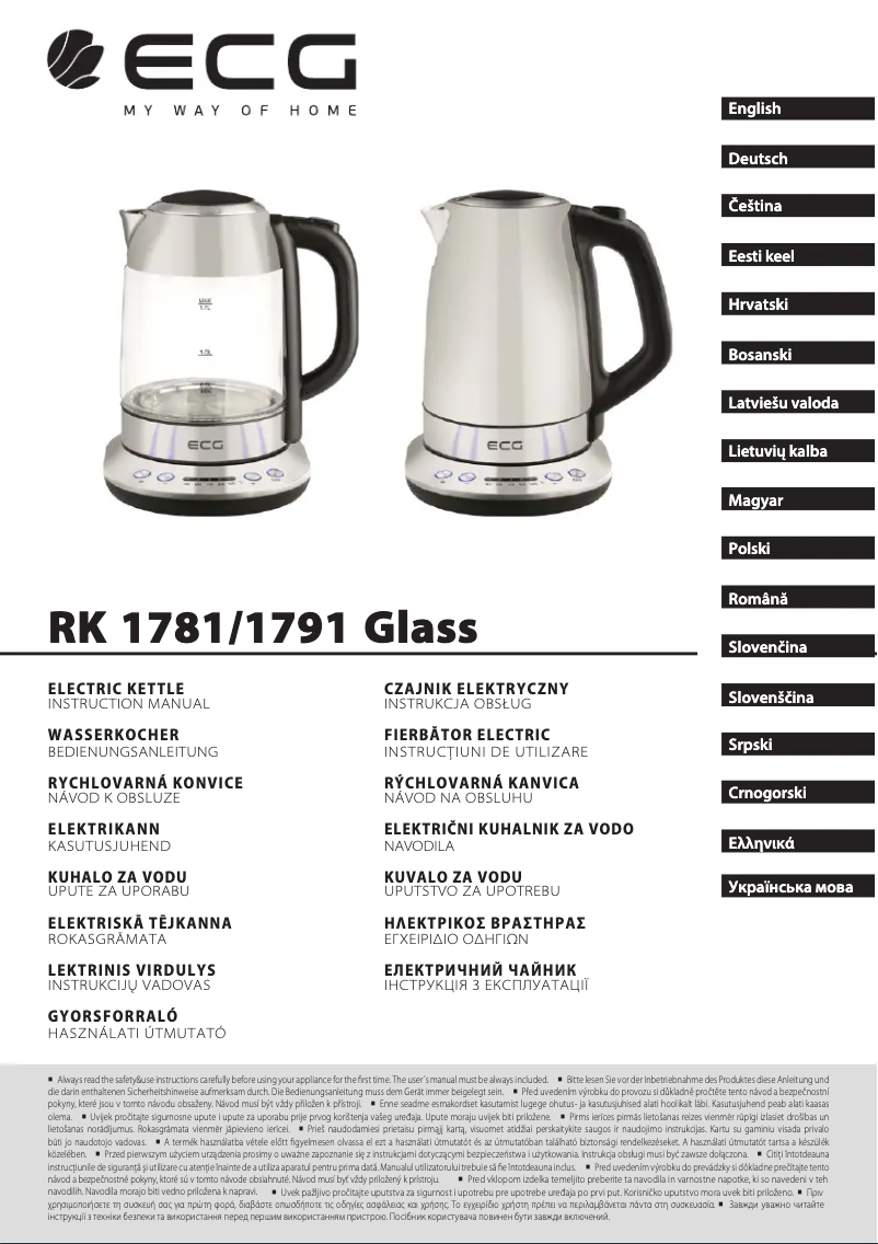 Page 1 of the manual User Manual ECG RK 1781 Glass
