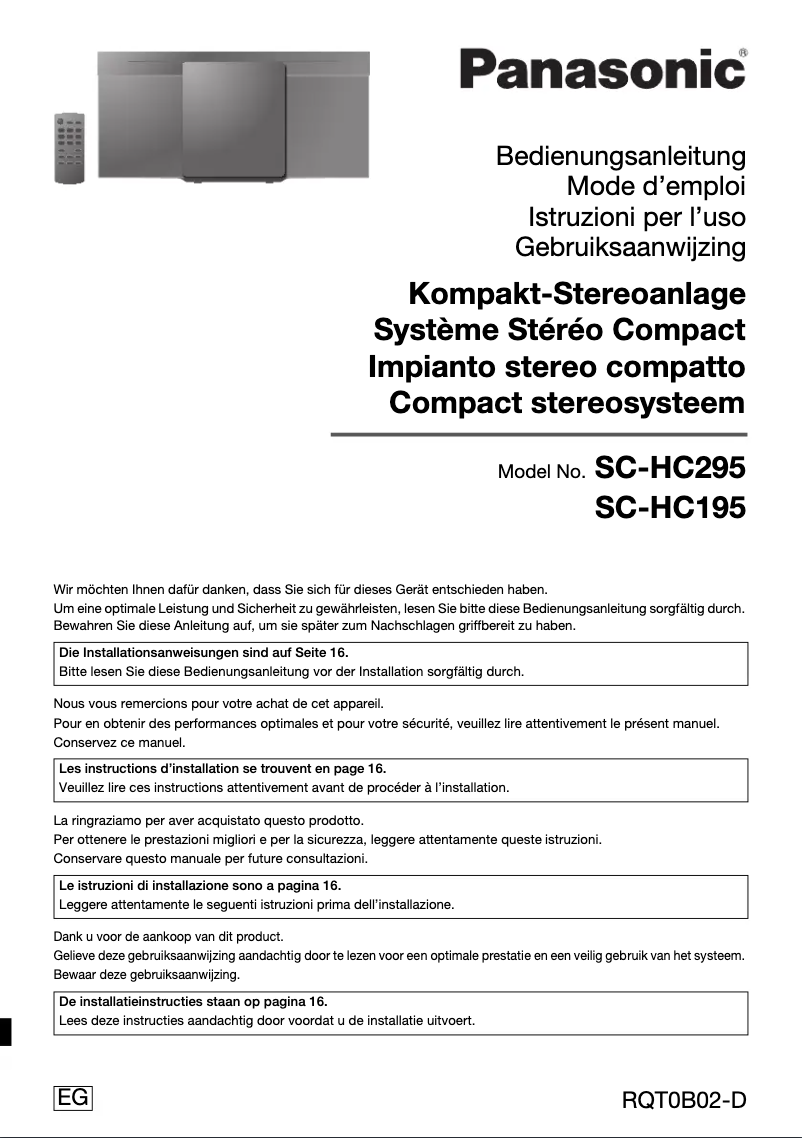Page 1 de la notice Manuel utilisateur Panasonic SC-HC29