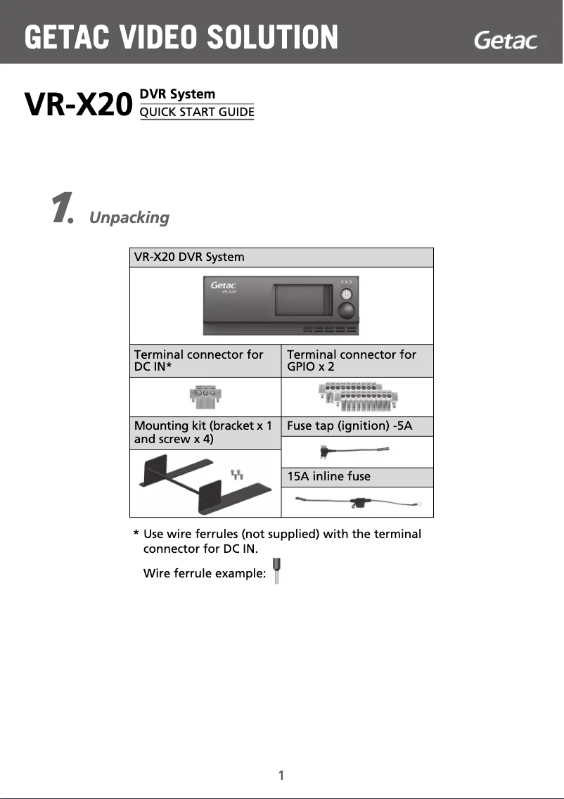 Page 1 of the manual User Manual Getac VR-X20