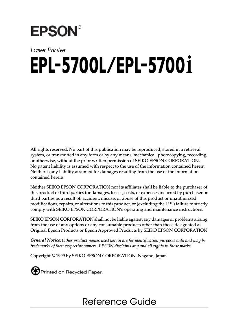 Page 1 de la notice Manuel utilisateur Epson EPL-5700i