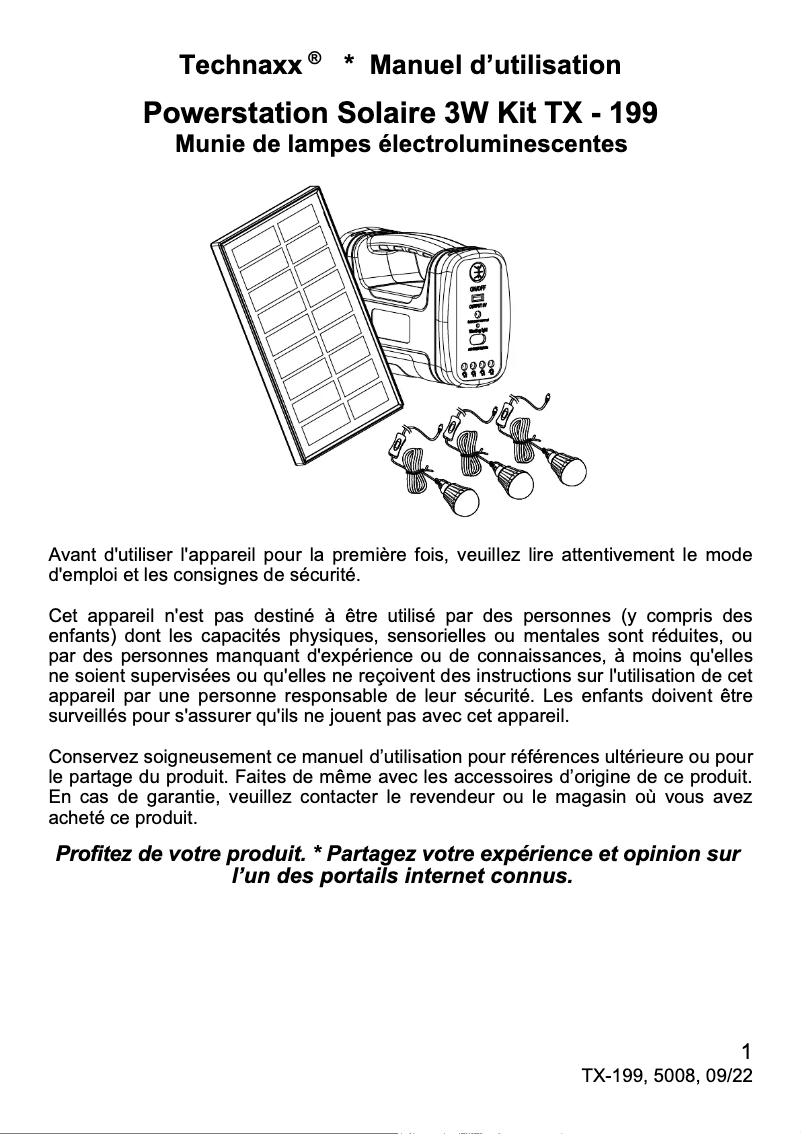 Page 1 de la notice Manuel utilisateur Technaxx TX-199
