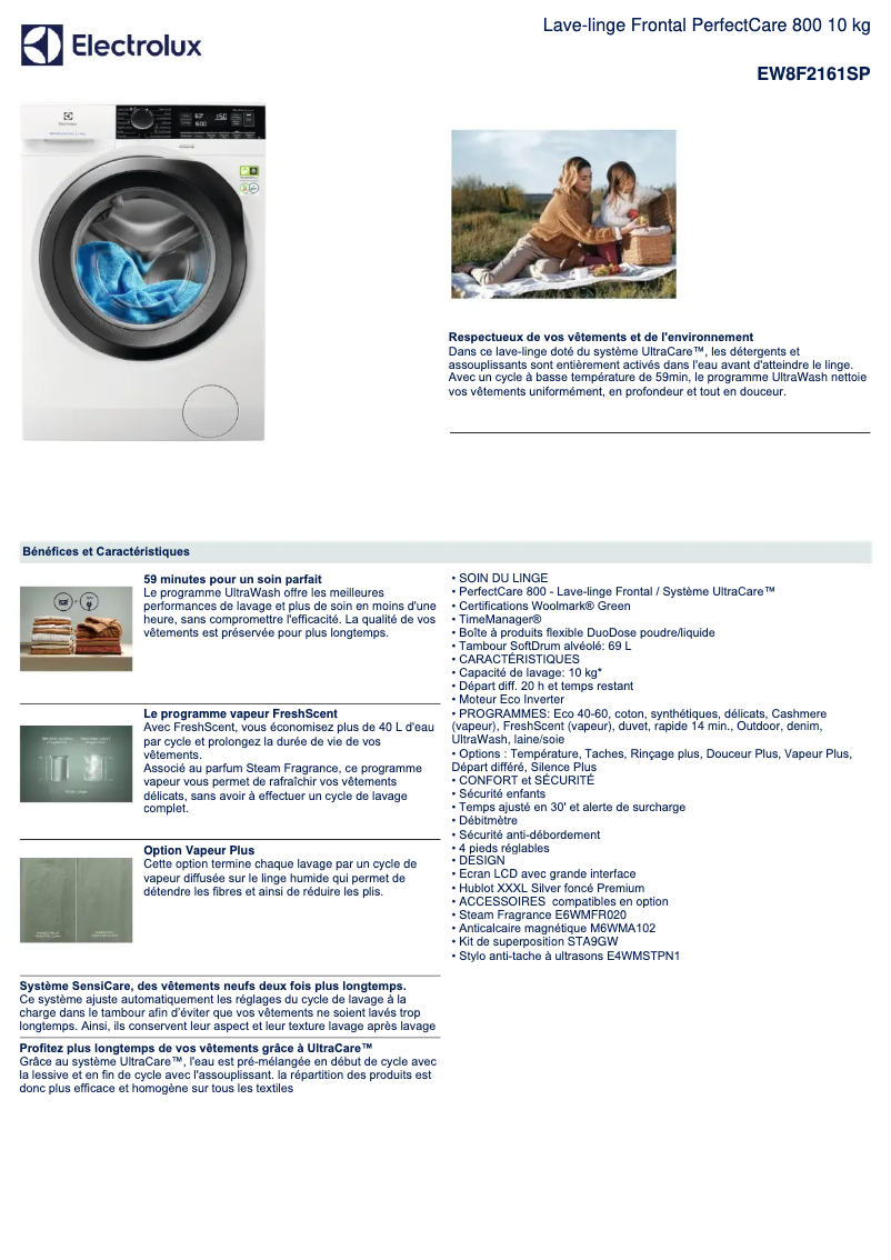 Página 1 del manual Ficha técnica Electrolux EW8F2161SP