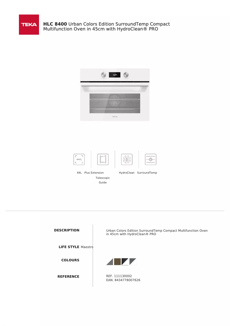 Page 1 de la notice Fiche technique Teka HLC 8400