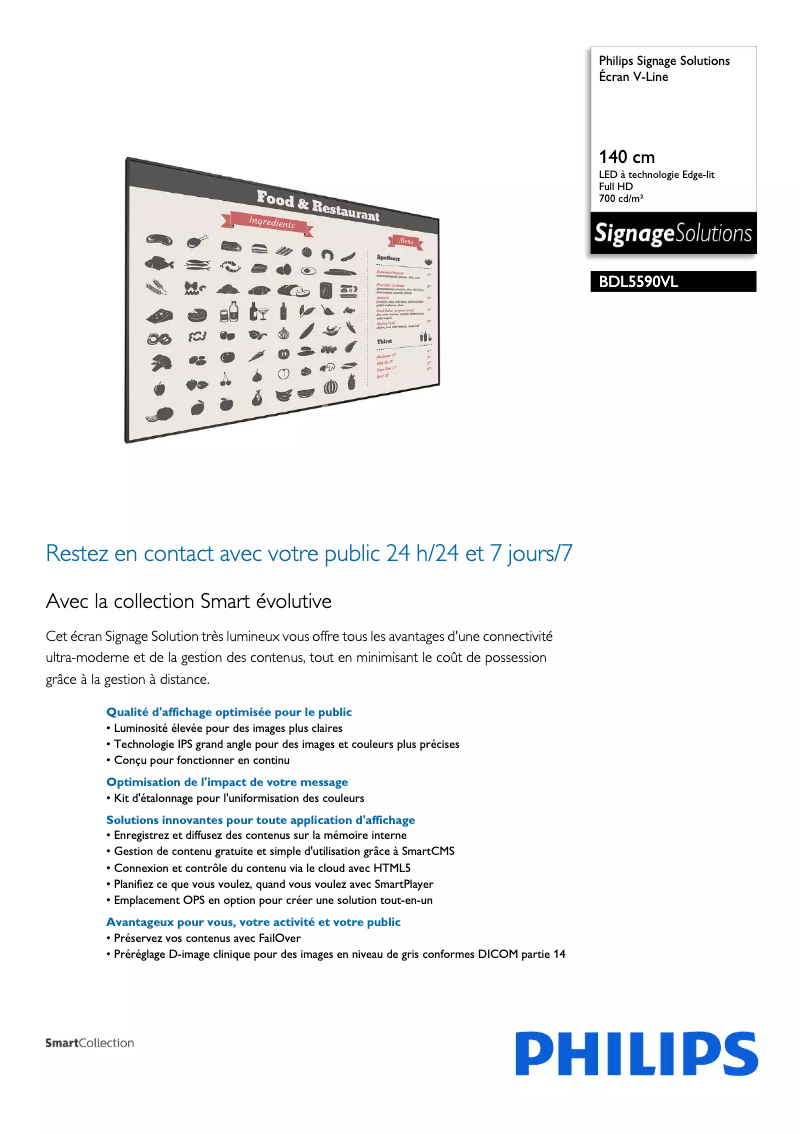 Page n°1 - Fiche technique Philips Signage Solutions BDL5590VL