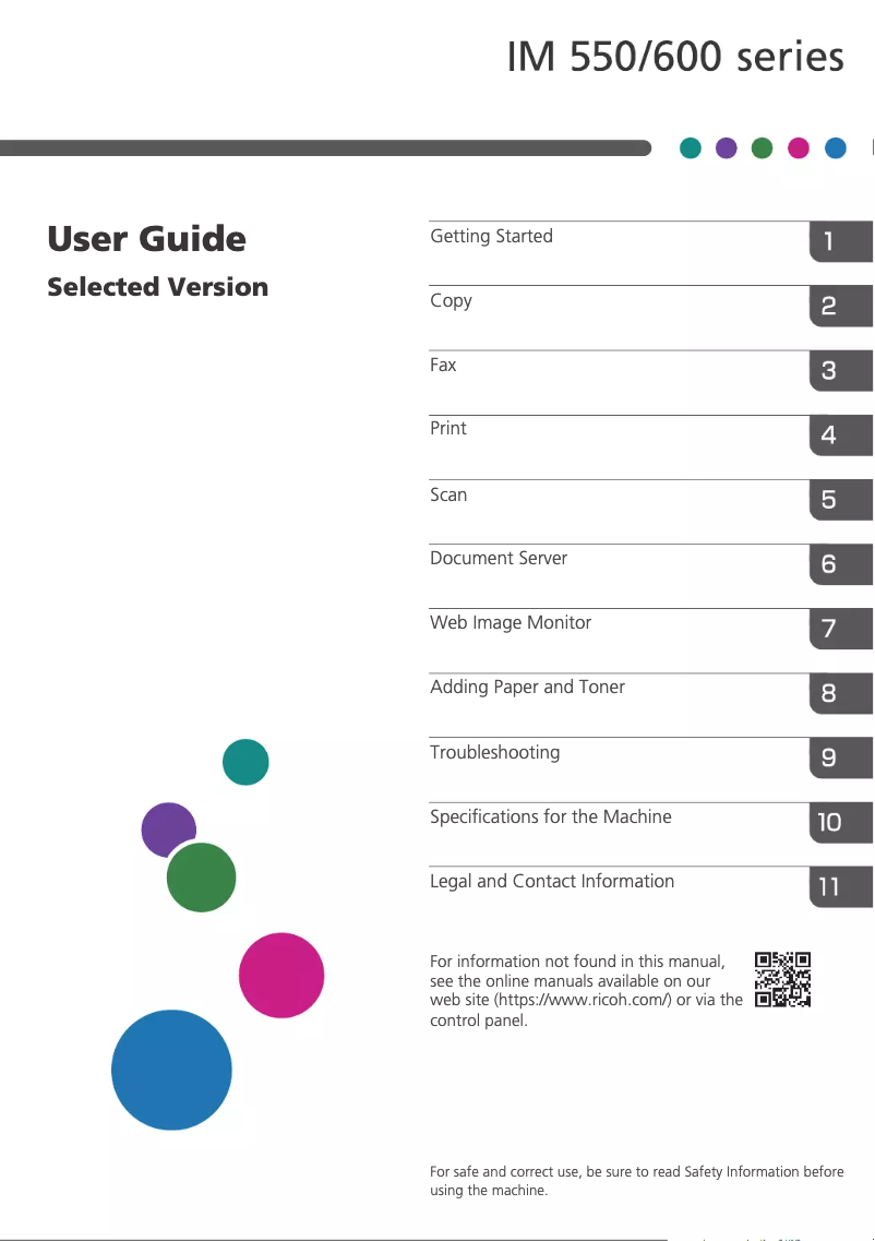Page 1 de la notice Manuel utilisateur Ricoh IM 550F