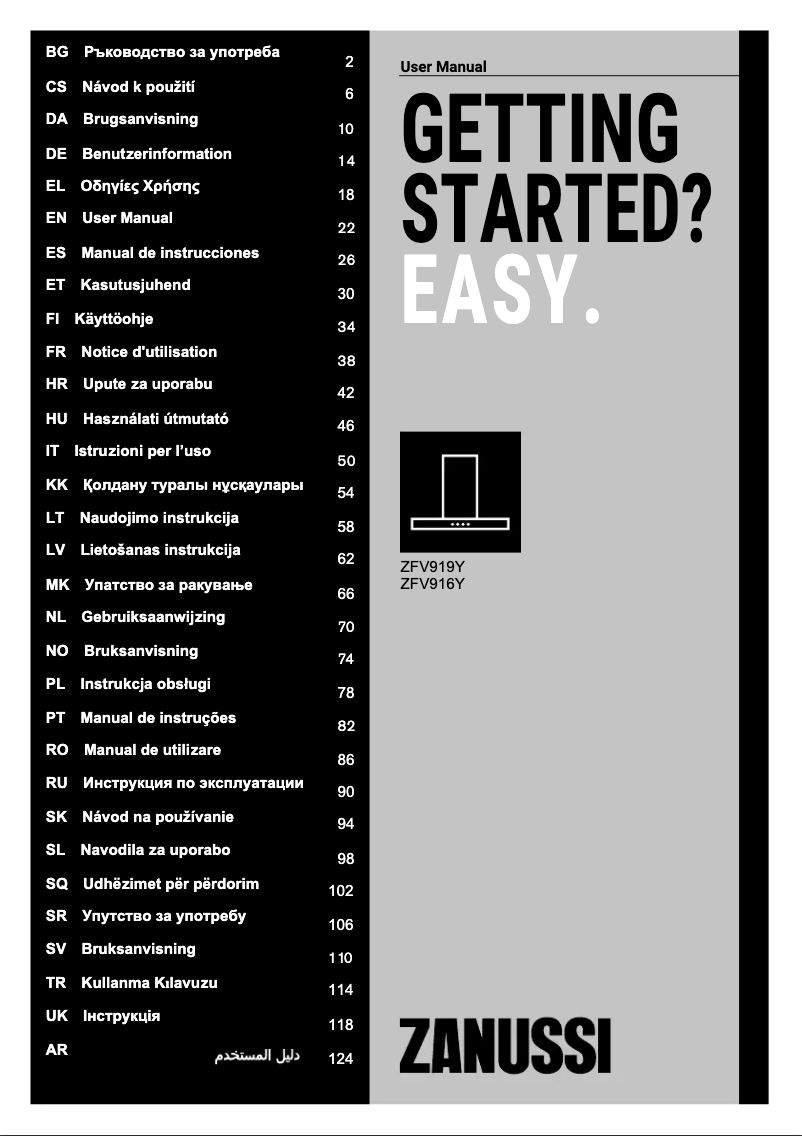 Page 1 de la notice Manuel utilisateur Zanussi ZFV916Y