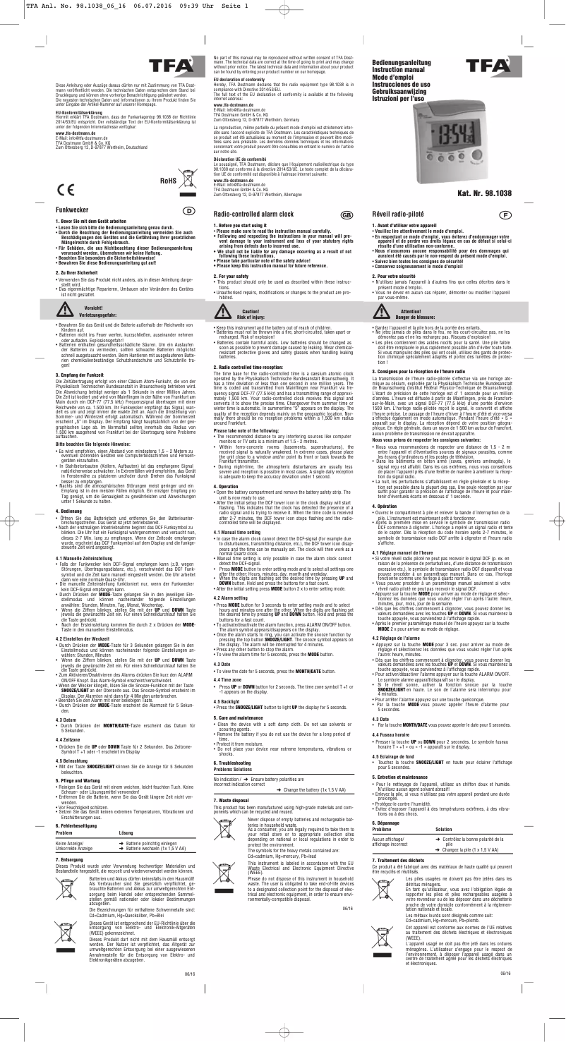 Page 1 de la notice Manuel utilisateur TFA 98.1038